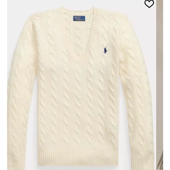 Ralph Lauren Ivory V-Neck Cable Knit Sweater - Picture 13 of 13